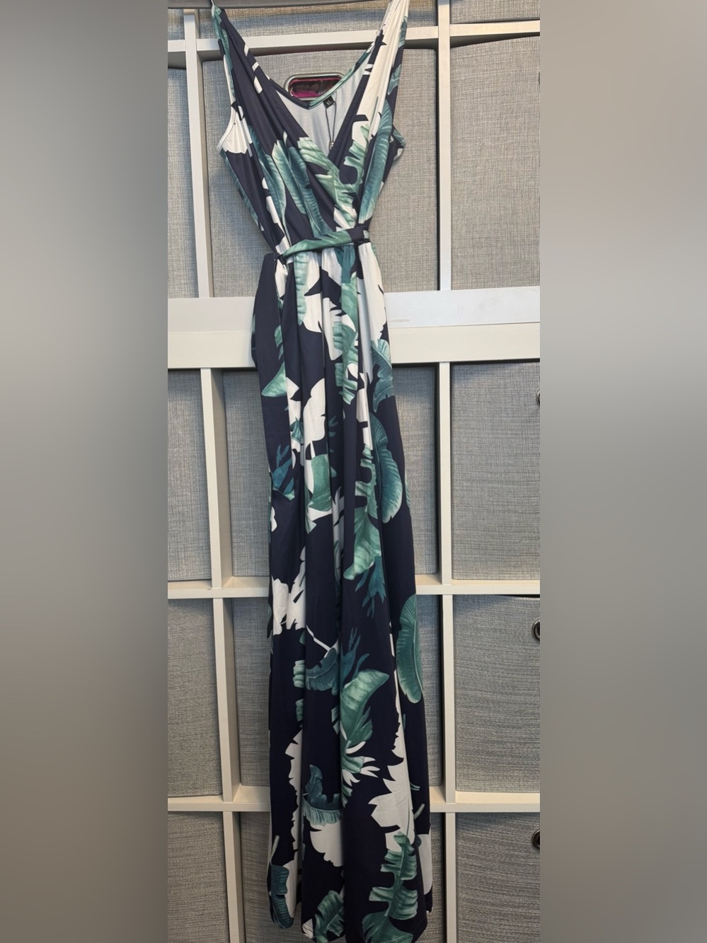 Sleeveless Navy Tropical Leaf Maxi Skirt